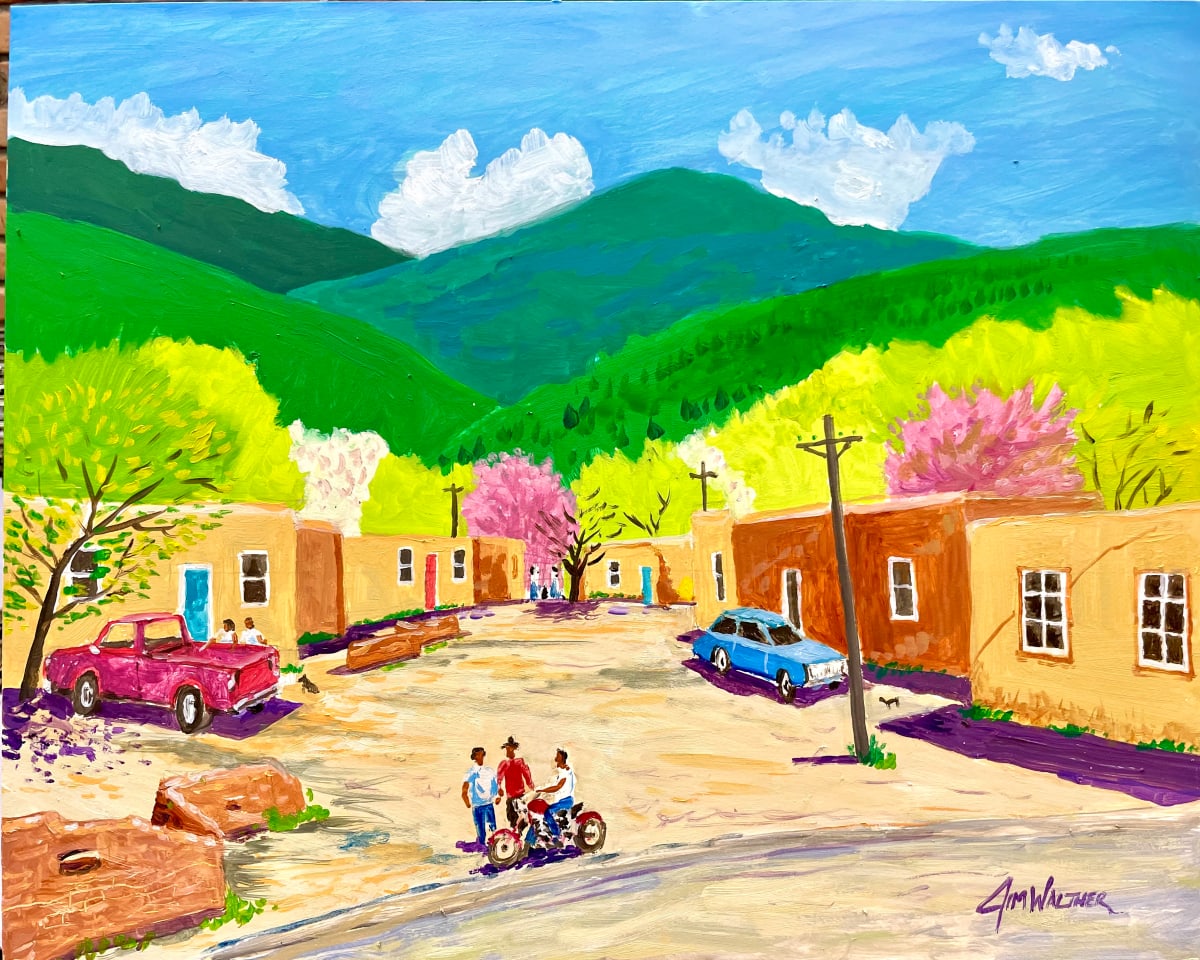 Springtime Comes to the Barrio in Santa Fe by Jim Walther  Image: This is a view of an old historic Barrio off of The Santa Fe Trail as it comes down into town.  The oldest house is not far from here.