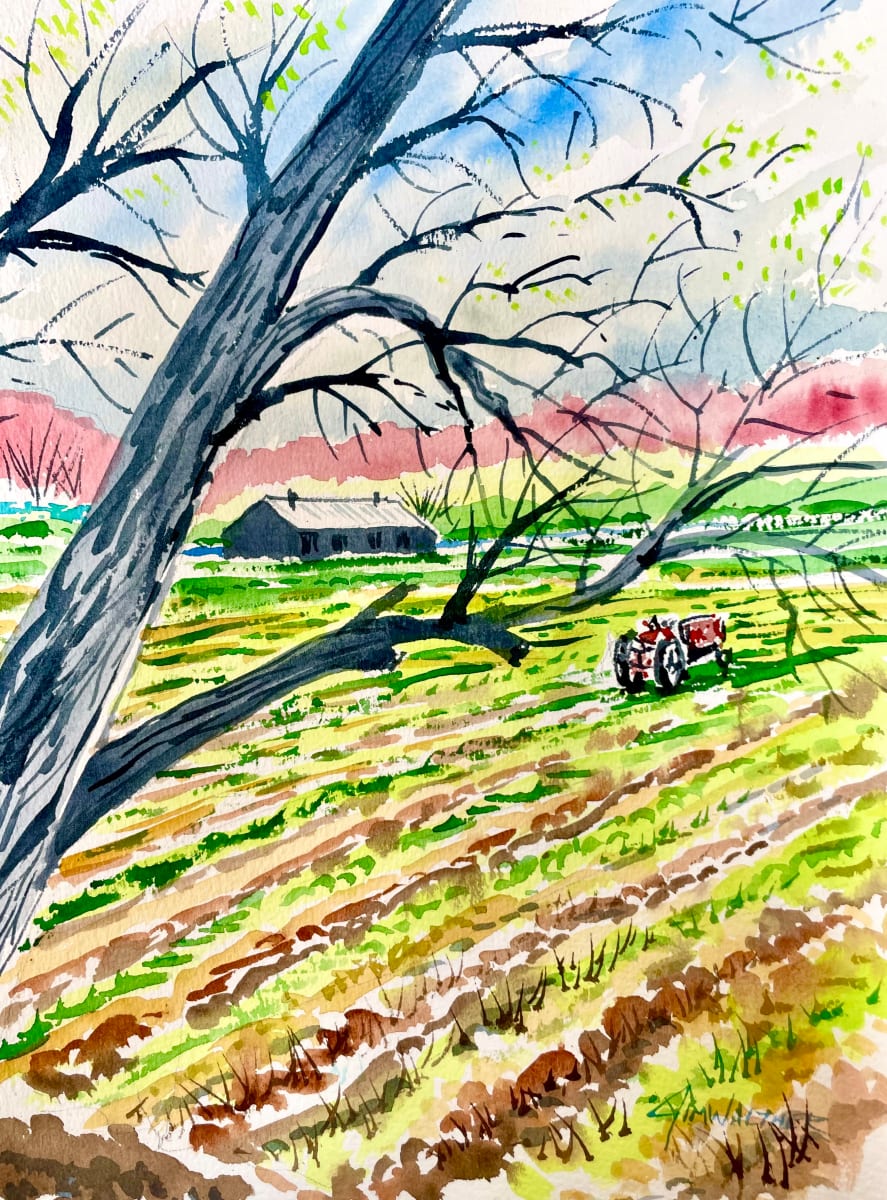 North Valley Farm Spring by Jim Walther  Image: Painted on location in the lush north valley. The field is ready to be tilled.