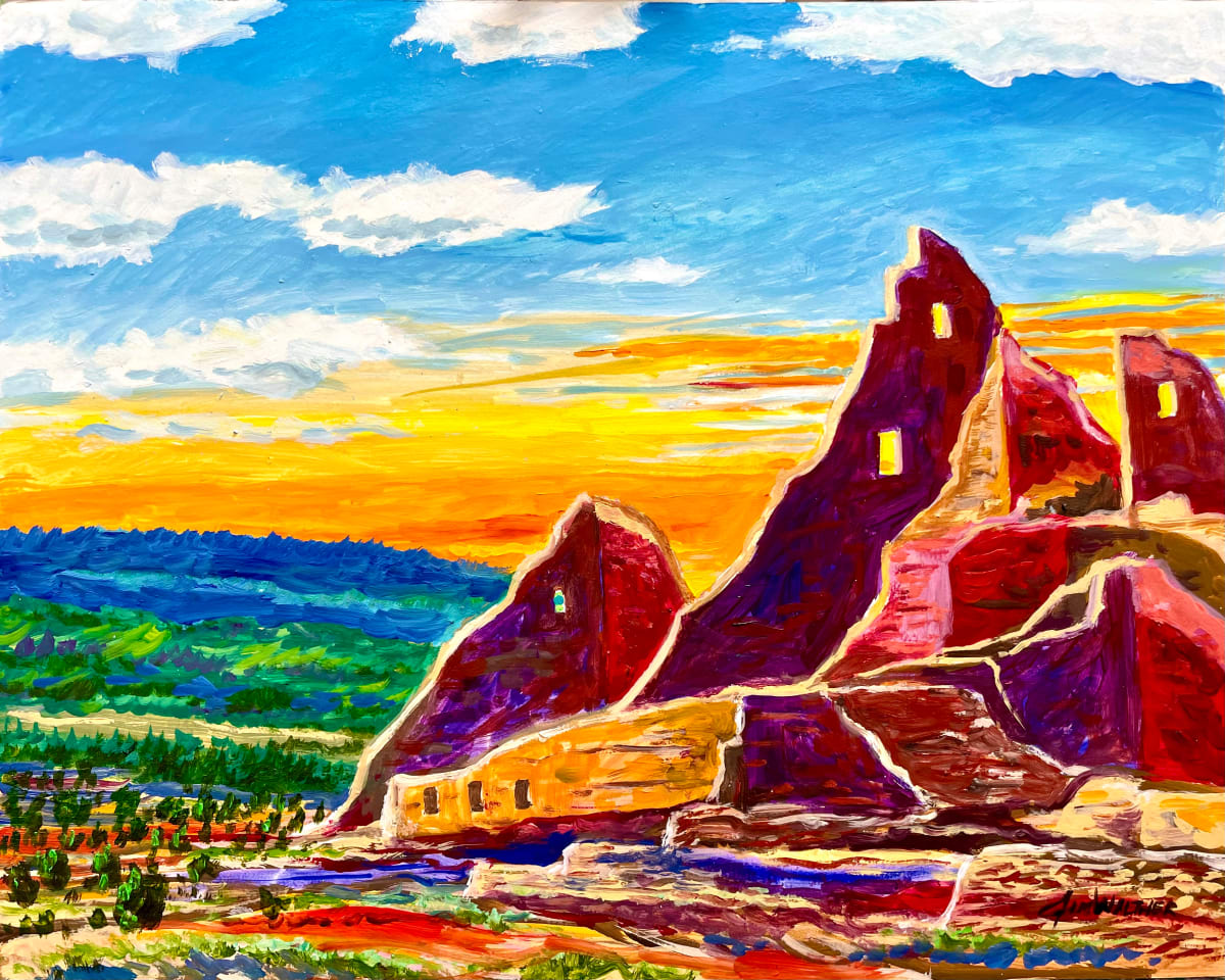 They Were Once Here by Jim Walther  Image: A painting of the Abo ruins, an abandoned pueblo east of the Manzano Mountains in New Mexico.