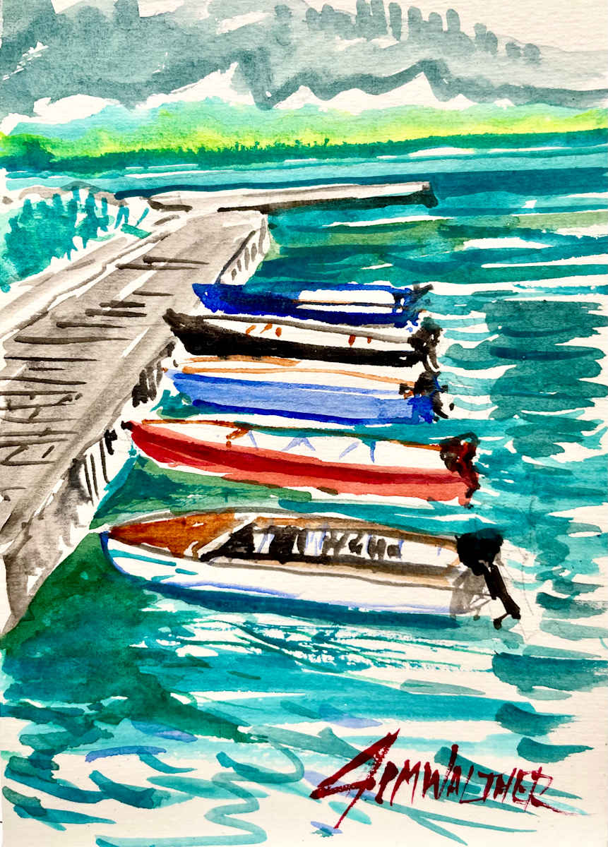 We are Ready by Jim Walther  Image: Little motor boats waiting to go fishing at the docks in Porto Venere