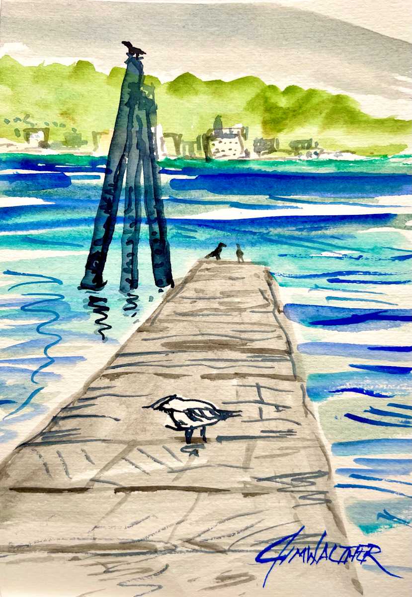 Birds of a Feather by Jim Walther  Image: These birds were hanging out with me as I painted this view of Lake Maggiore, Italy.