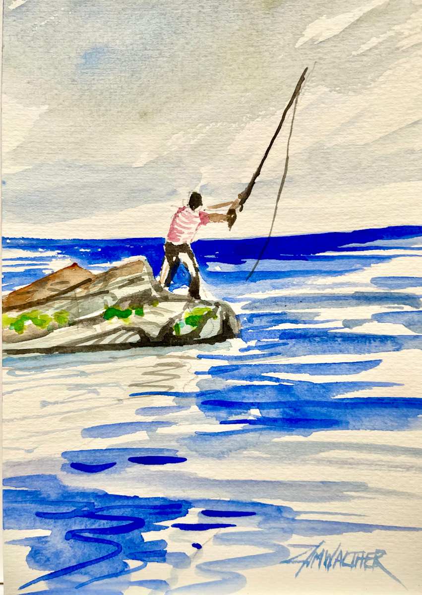 Fruita de Mare by Jim Walther  Image: While having breakfast in Ponte Venere, I saw this fellow fishing off the pier in the little quaint harbor.