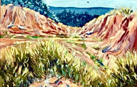 The Big Cut by Jim Walther  Image: This is a college painting of the earthwork in an area below my family home in Spring Hill WV.
