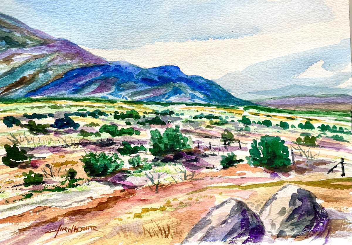 A Spring Day in The Foothills by Jim Walther  Image: Painted during an early spring Plein Air session, looking south at yje Manzano mountains in the far distance.