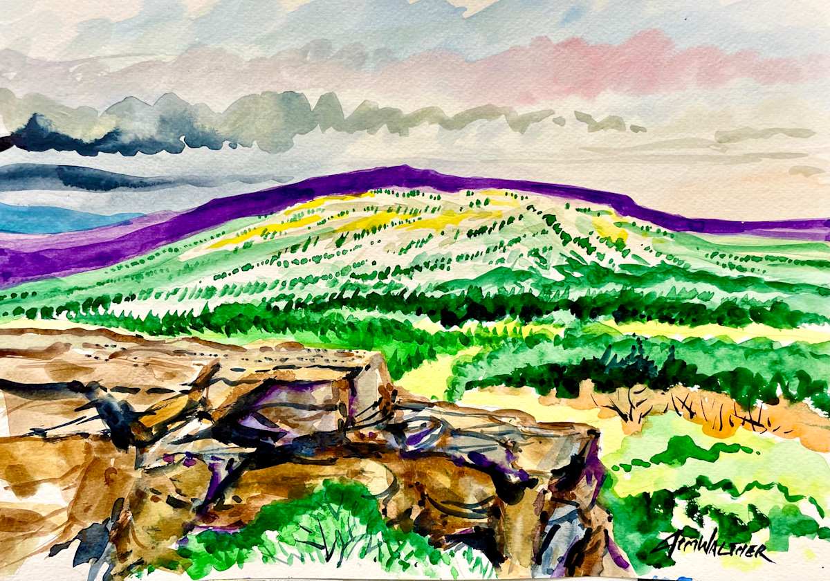 Overlooking Taos Peaks at No Agua by Jim Walther  Image: A view back across the Taos gorge looking at the Taos Mountains