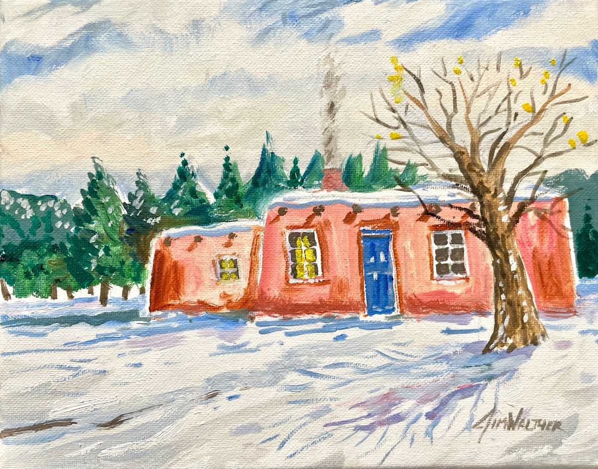 "Cozy" by Jim Walther  Image: A tiny cozy adobe in Santa Fe prepares for the holidays.