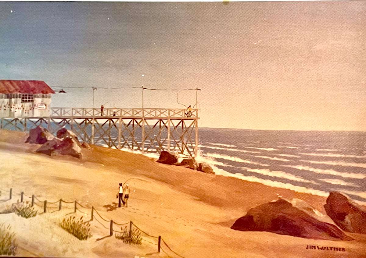 Hatteras Pier by Jim Walther  Image: Painted on location at Cape Hatteras National Seashore when I was a junior in High School during a family trip to the Outer Banks of NC.