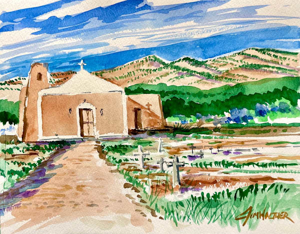 Assisi Chapel in Golden, New Mexico by Jim Walther  Image: I often stop here when driving the Turquoise Trail in New Mexico. This beautiful family chapel is in Golden, a former gold-mining town, now with only a handful of residents, nearly a ghost town. It is quiet and peaceful here. 