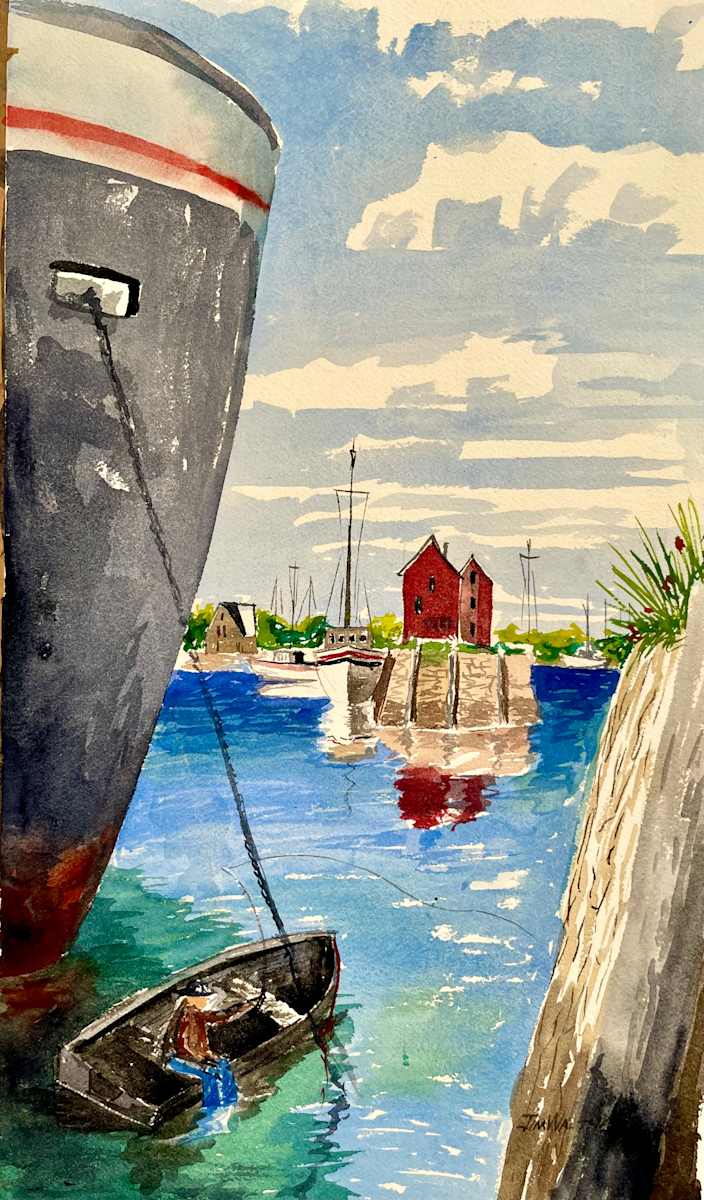 Gloucester view by Jim Walther  Image: Gloucester Mass. is a favorite place to paint. I painted this Rockport scene when still in High School of Motif #1 many times over the years and this from a different perspective. 