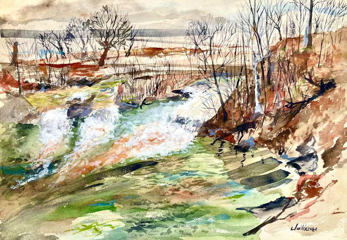 A Big Sandy Runoff by Jim Walther  Image: Painted for watercolor class in college, Big Sandy Creek in Preston Co. WV.