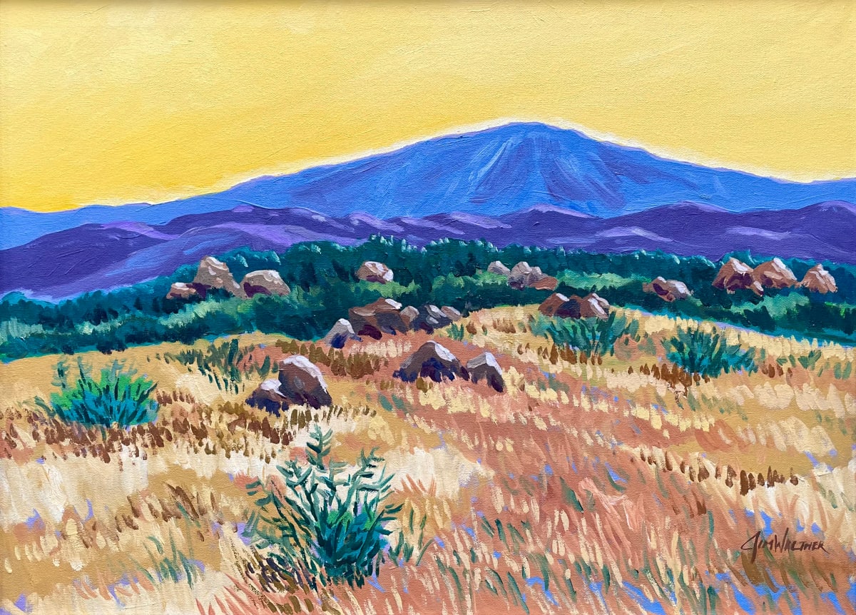 Manzanita Morning by Jim Walther  Image: A Beautiful morning in the east mountains of Albuquerque. I painted this soon after moving to the Four Hills area of town. It is a high and beautiful open space as you enter Tijeras Canyon.