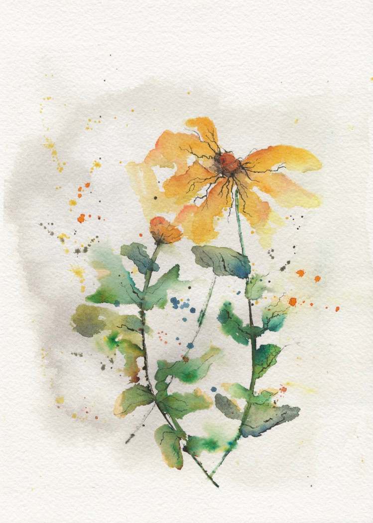 Daisy Abstract by Lisa Amport  Image: This Watercolor Daisy pairs nicely with "Daisy 2 Abstract" which has a matching frame.
