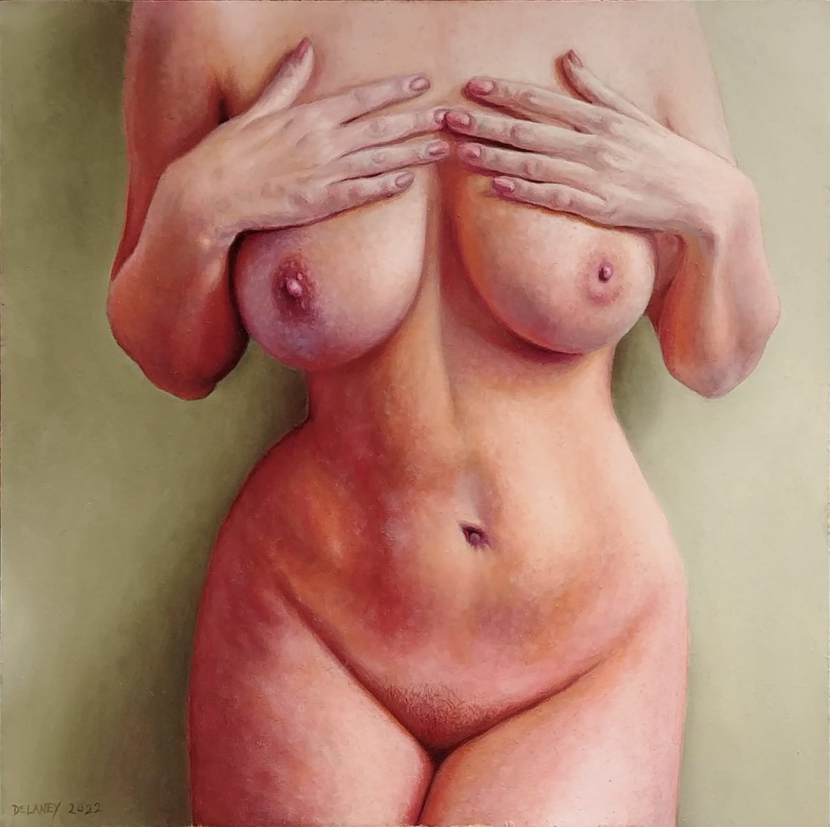 Nude Woman Hands on Chest by Richard Michael Delaney 