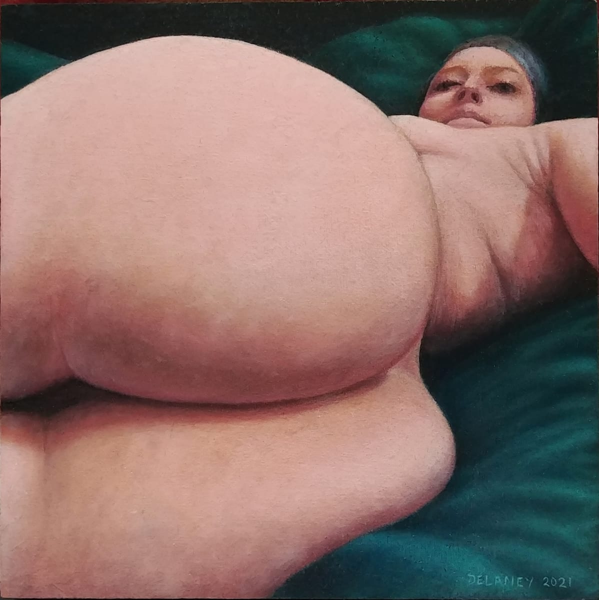 Reclining Nude on Green by Richard Michael Delaney 