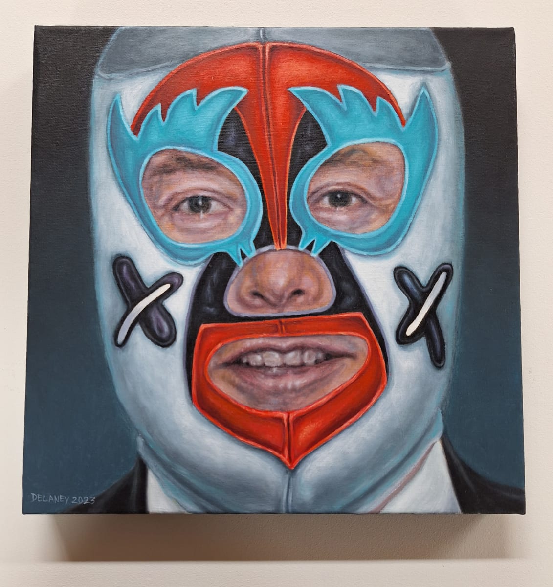 Elon Musk by Richard Michael Delaney  Image: Elon Musk: Wrestling Mask Portrait.