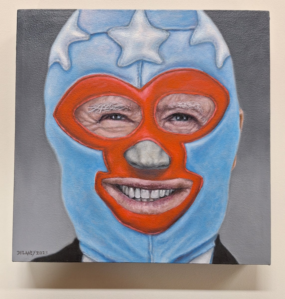 Joe Biden by Richard Michael Delaney  Image: Joe Biden: Wrestling Mask Portrait.