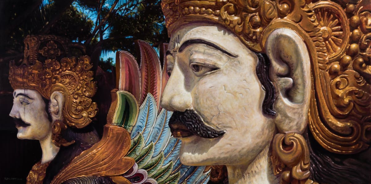 Guardian Statues Full Moon Bali Indonesia by Richard Michael Delaney  Image: Guardian statues, Bali, Indonesia. The full-moon in the background underscores the mystical feeling of the work.  