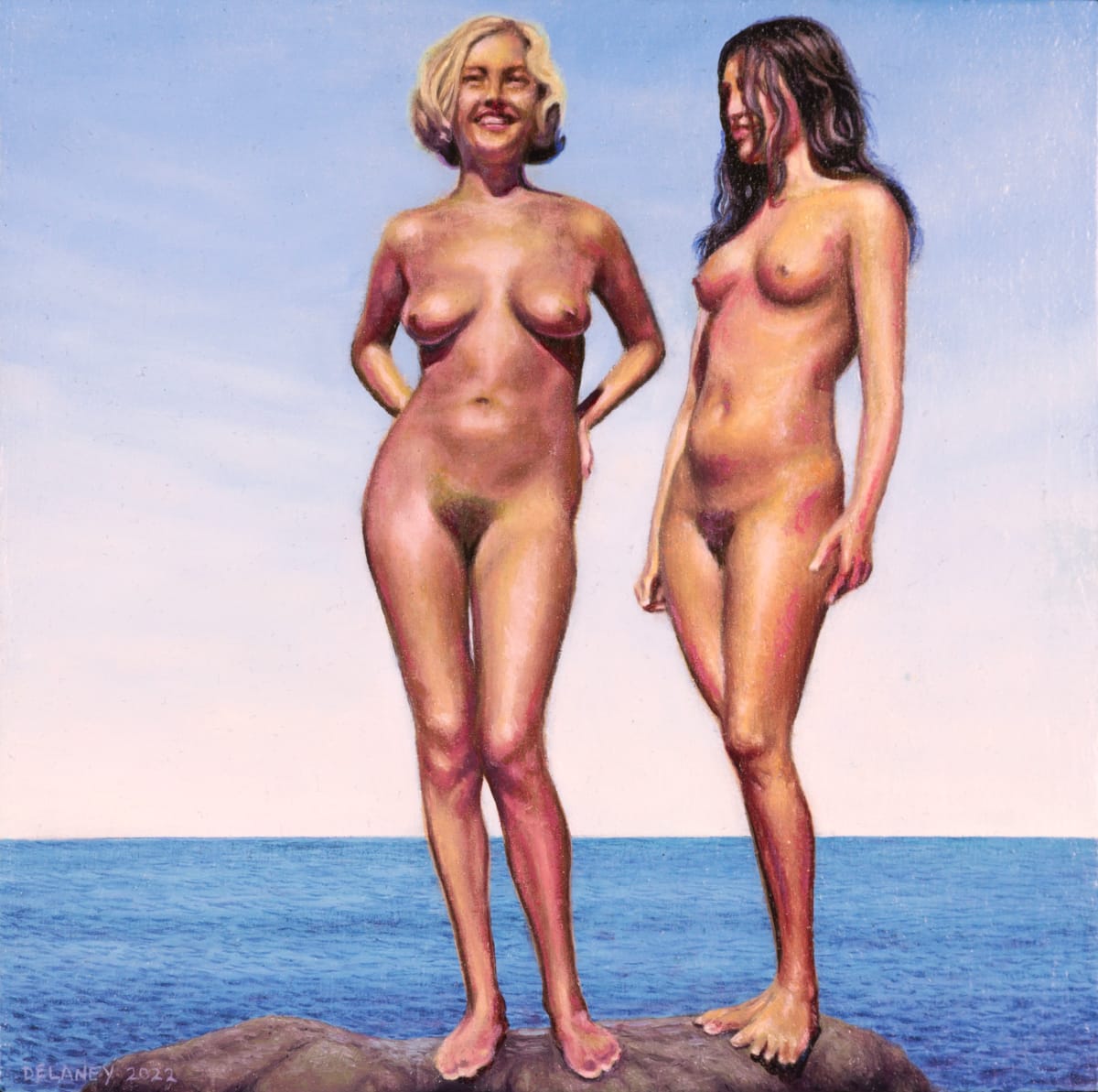 Nude Women on Rock by Sea by Richard Michael Delaney 
