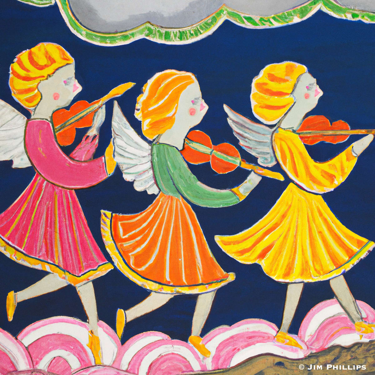 Three Angels with fiddles 001 by Jim Phillips, Image 5.