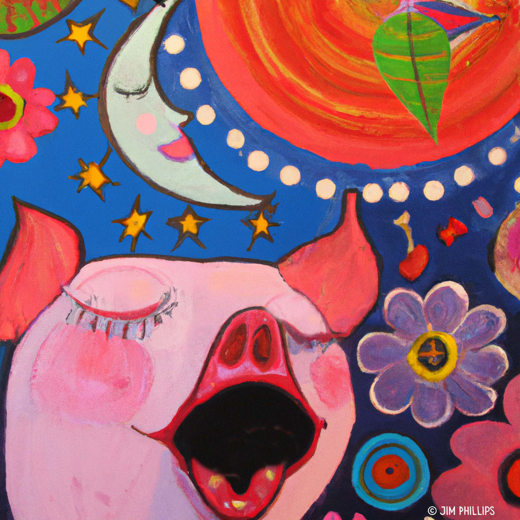 Folk Art Pigs - 012 by Jim Phillips 