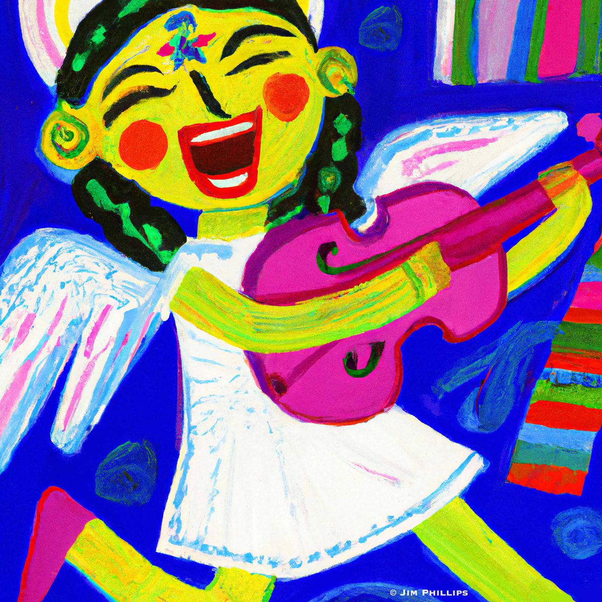 Angel singing with fiddle 002 by Jim Phillips 