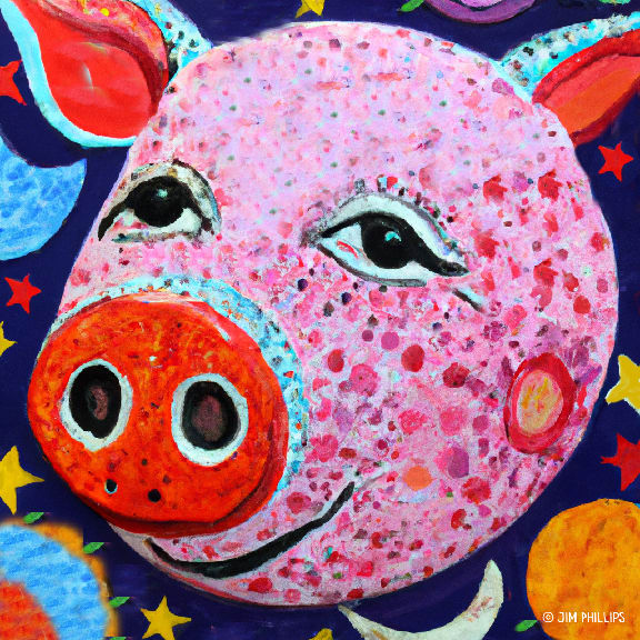 Folk Art Pigs - 007 by Jim Phillips 