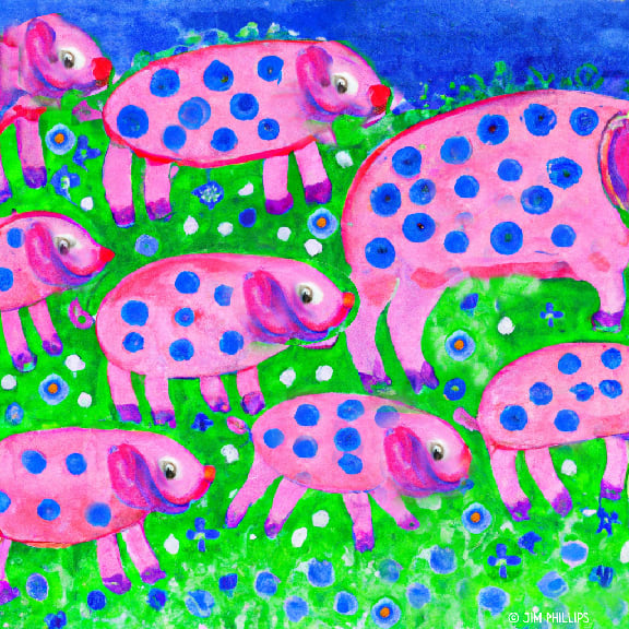 Folk Art Pigs - 009 by Jim Phillips 