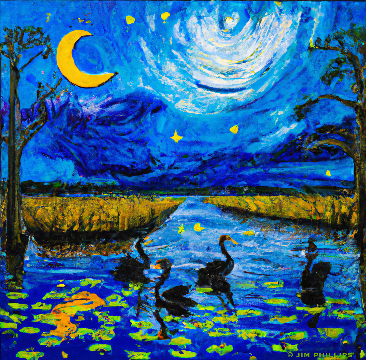 Swamp Birds Silhouette 005 by Jim Phillips 