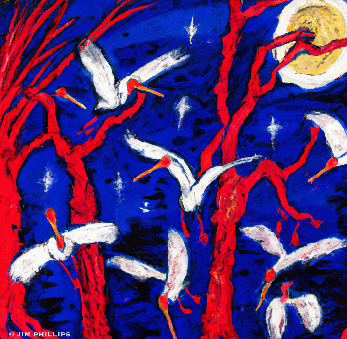 Swamp Birds red trees 004 by Jim Phillips 