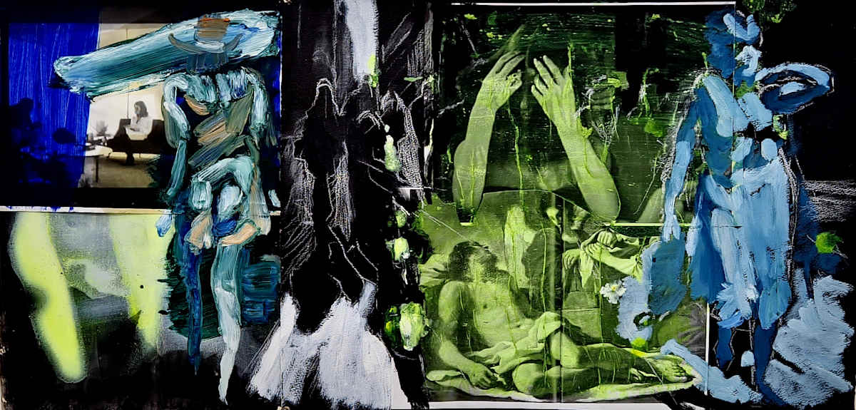 Revolutionary Road (2014) by Nicholas Wyatt  Image: Revolutionary Road (2014). Oil, Acrylic & Collage on paper. 22 x 44 inches ( 56 x  112 cm ) by Nicholas Wyatt