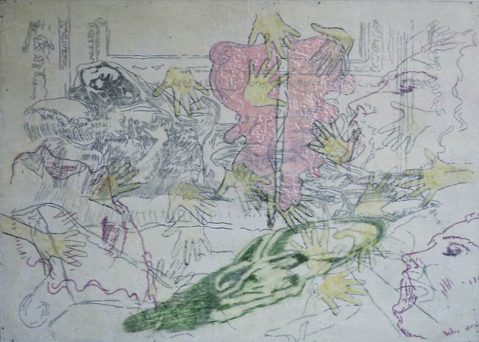 Beata Albertona (1997) by Nicholas Wyatt  Image: Beata Albertona (1997) Mixed media on Panel. 48 x 60 inches (122 x 152 cm) by Nicholas Wyatt