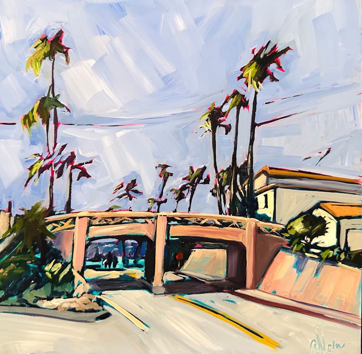 Cassidy Street Bridge by Andrea Nova  Image: 
Across this footbridge is the entrance to the beach where I spent most of my childhood summers. It was a quiet spot, my escape to enjoy the surf and sun. If I wasn't home, you could bet I was at Cassidy Street Beach. This piece was painted on a hot July day during the Oceanside Museum Plein Air Festival.