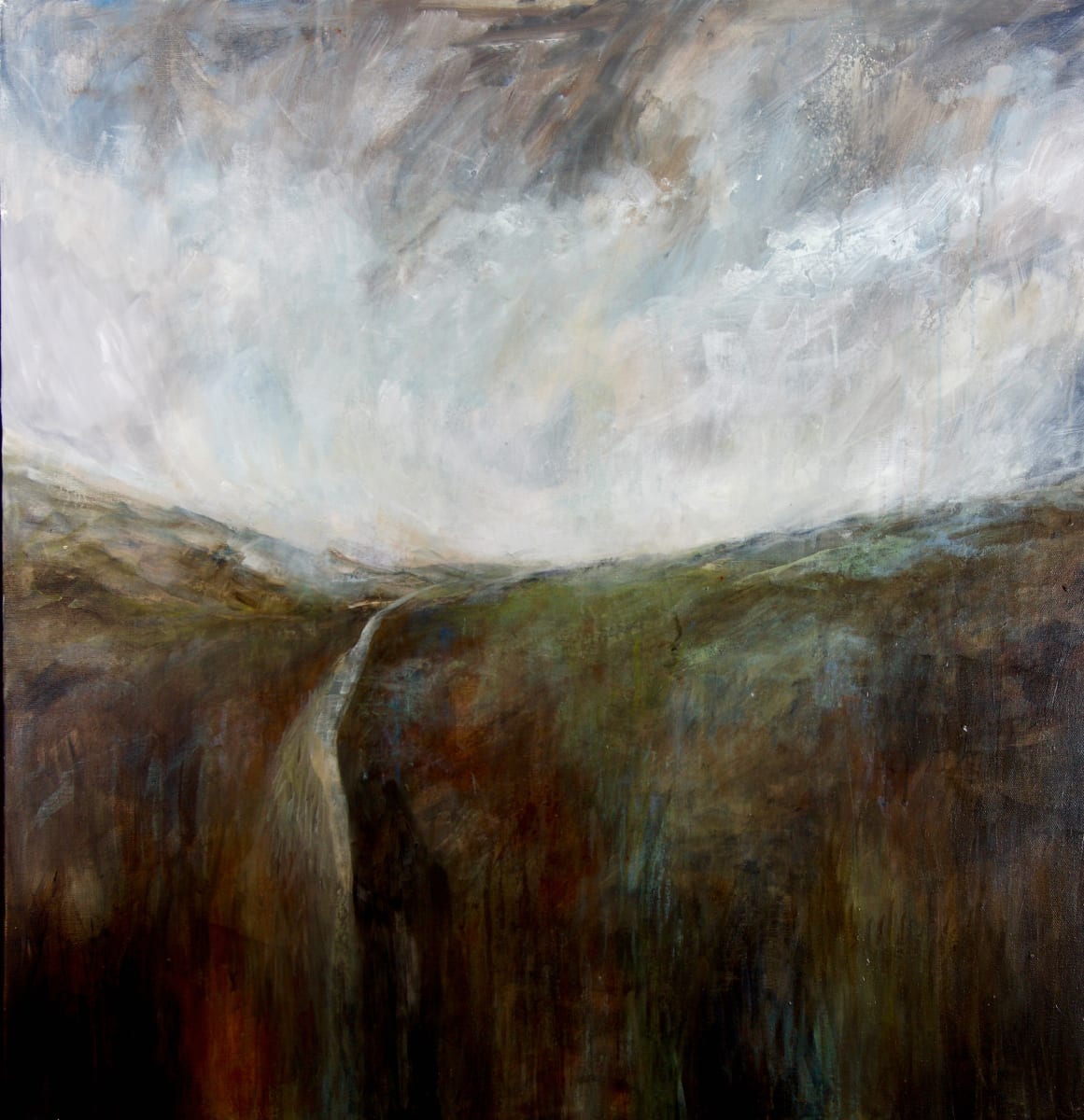 The Path Foretold by Jo York  Image: An atmospheric abstraction painting inspired by walking the wide open moors near where I live and work