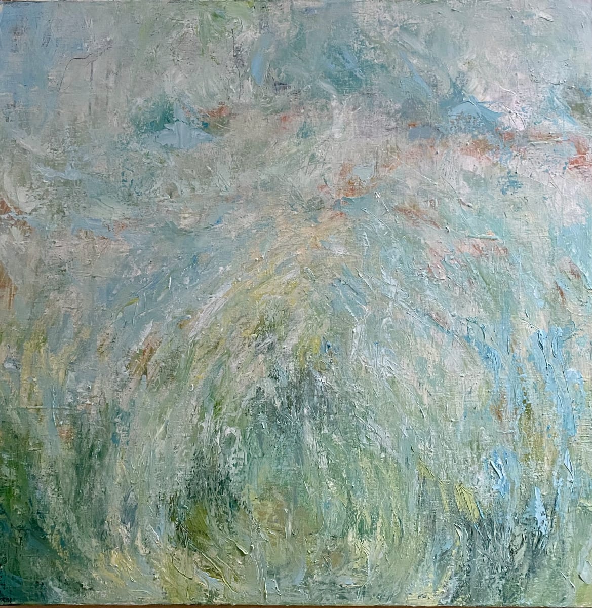 The Dreaming by Jo York  Image: Atmospheric painting which comes from observing the interaction between summer light and long grasses.
