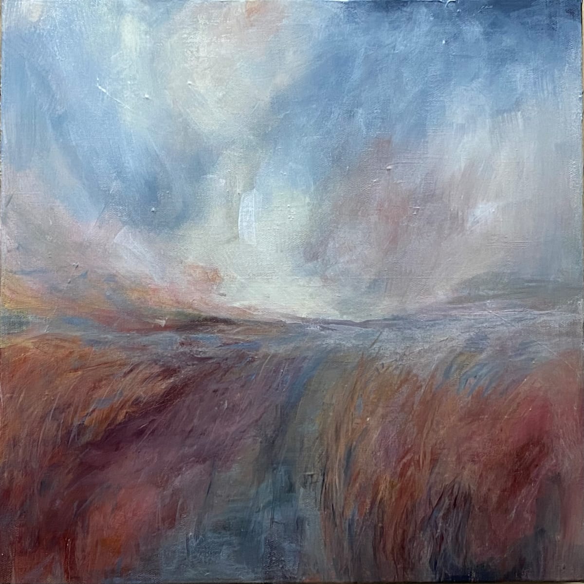 Lux by Jo York  Image: Lux- a painting about the quality of light early morning in Autumn on our local moor.
Made in multiple layers of acrylic on deep canvas.