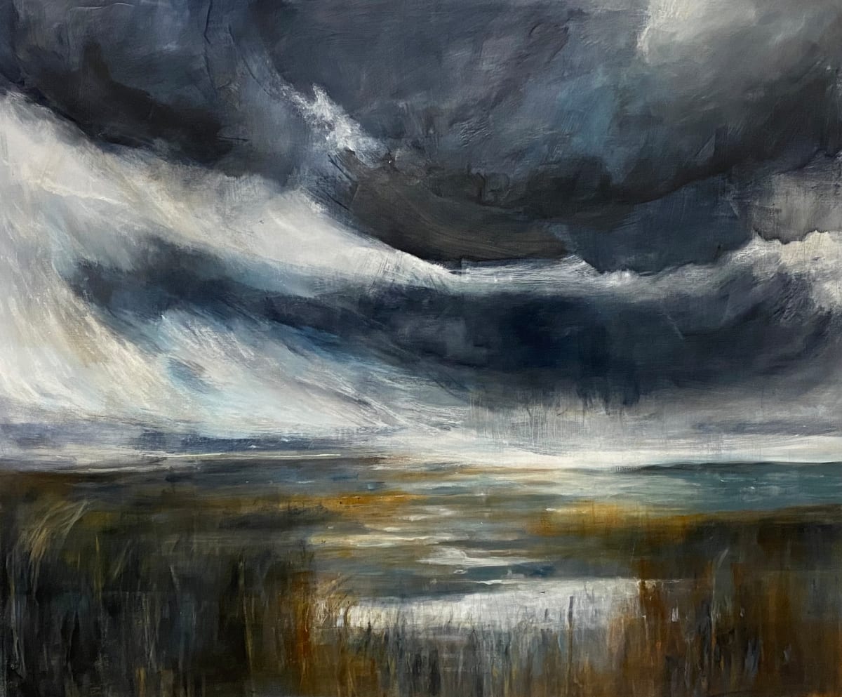 Storm Song by Jo York  Image: Storm Song-a painting about walking a local wetland with stormy skies.