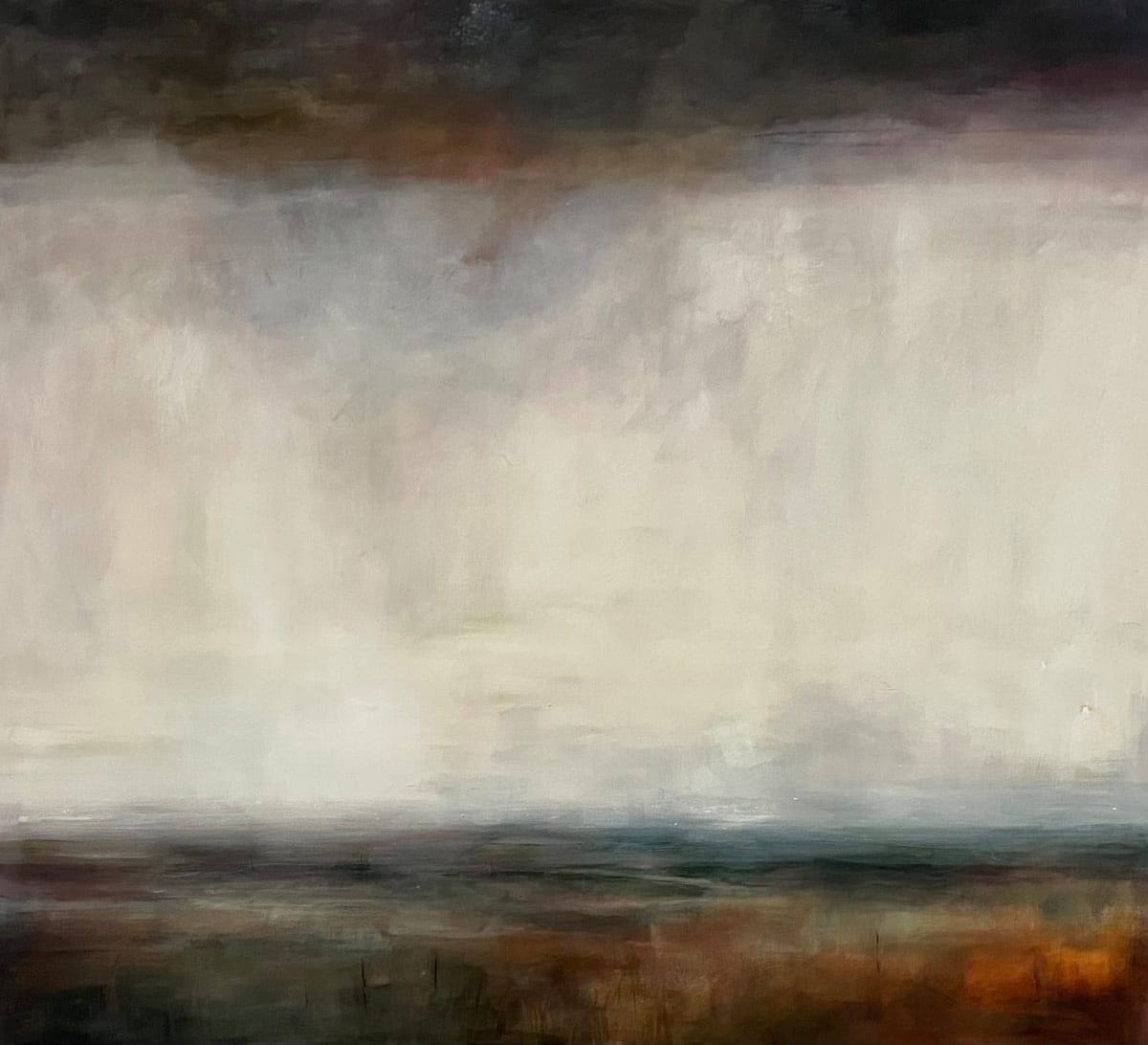 Spirit of the Moor by Jo York  Image: Spirit of the Moor, one of my atmospheric abstraction paintings.
It’s about the feeling of being on a stretch of flat moorland with a grey wintery sky…incredibly peaceful and intensely quiet.
Painted in multi layered opaque and translucent acrylics on canvas with many additional glazed layers,