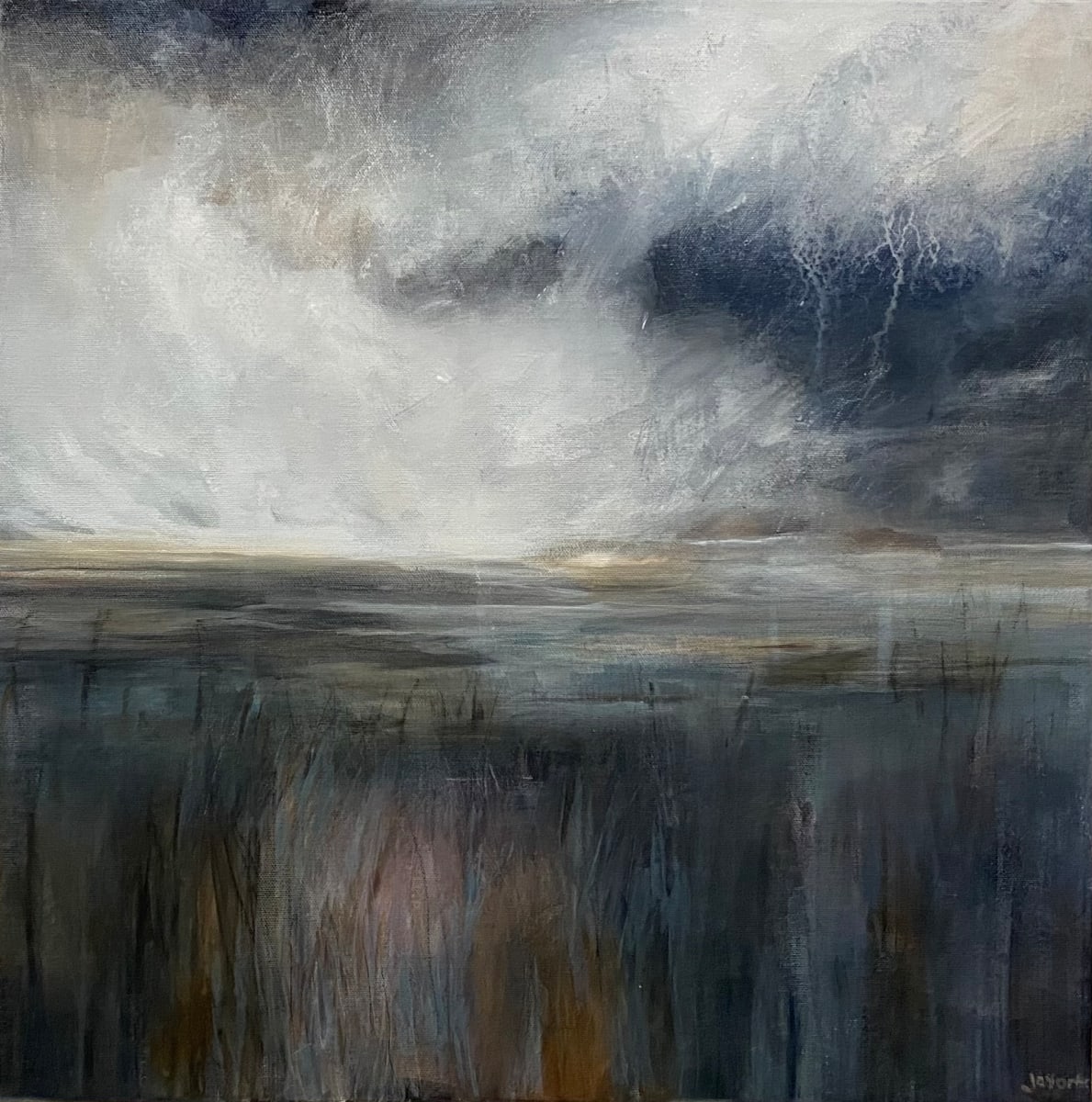 The Early Bird by Jo York  Image: The Early Bird, a painting about walking a local moorland, very early in the morning.