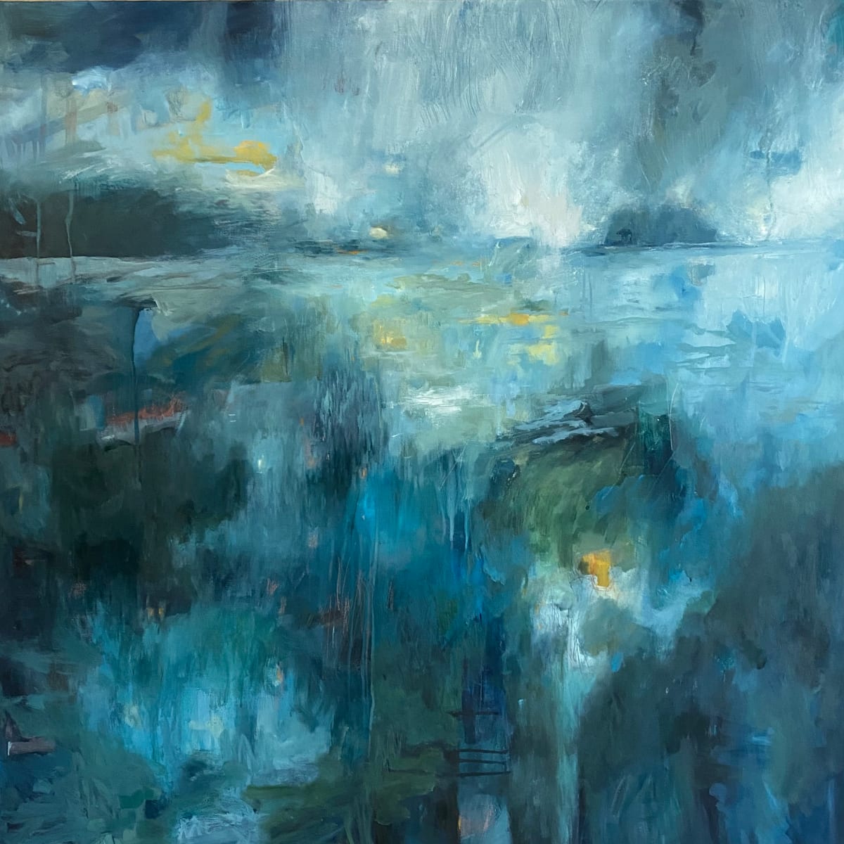 Gently Flowing  Water by Jo York  Image: Gently Flowing Water (on a Summer Day)

Complex abstracted painting full of atmosphere, and bold mark making.
Inspired by a river walk on a warm summer day, with the sounds of the river slowly trickling by.

Oils and Cold Wax on Canvas