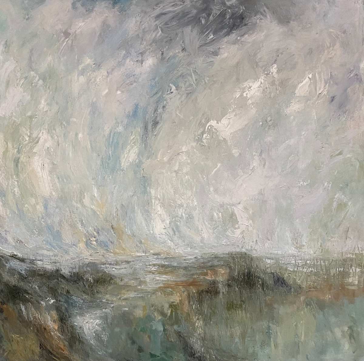 Stealing Time by Jo York  Image: Stealing Time, a soft and loose, expressive landscape in oils and cold wax.