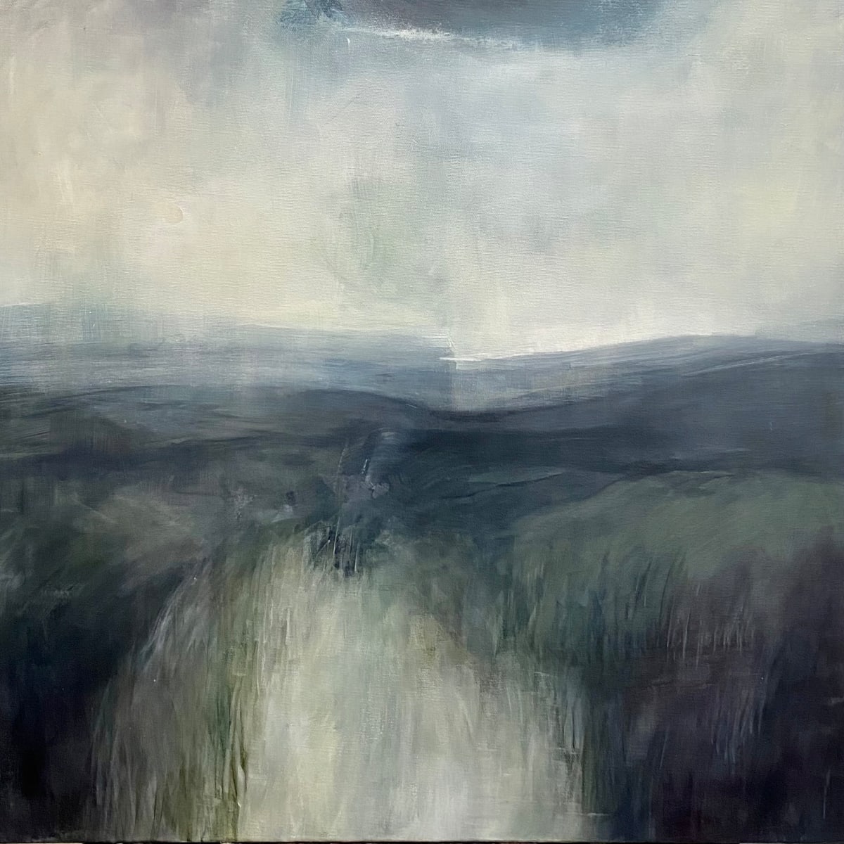 Dark  Moor by Jo York  Image: Made in Autumn when we were having misty days, Dark Moor is an atmospheric abstraction focussing on what it was like to be in this deserted amorphous space.