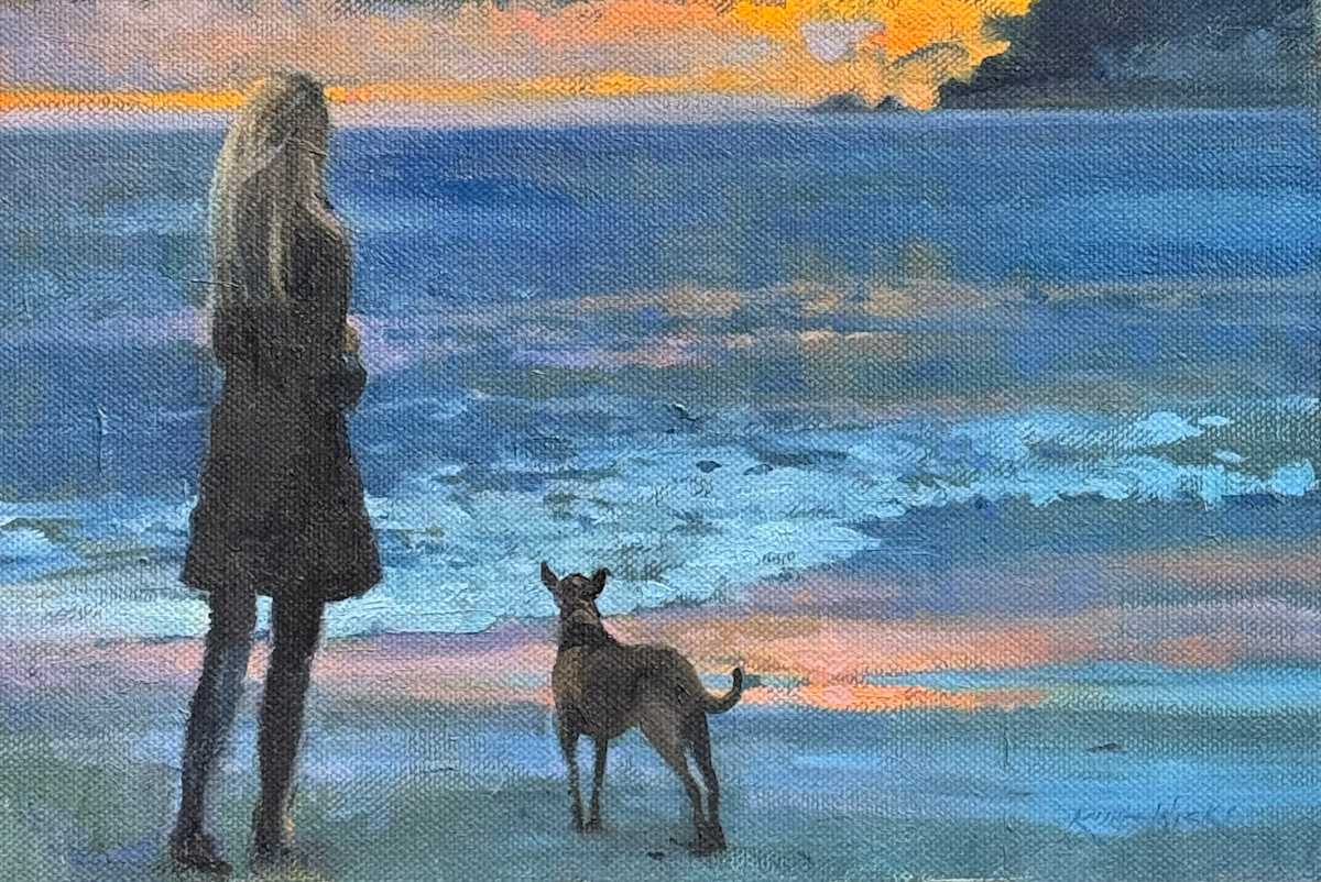 Walk at Sunset Carmel Beach by keith wicks 