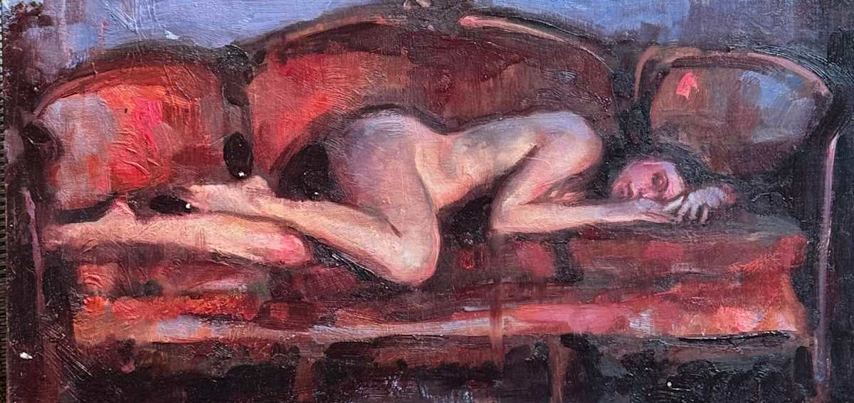 Figure Study Red Velvet Sofa by keith wicks 