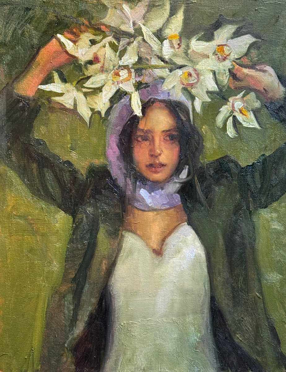 Portrait Purple Head Scarf by keith wicks 