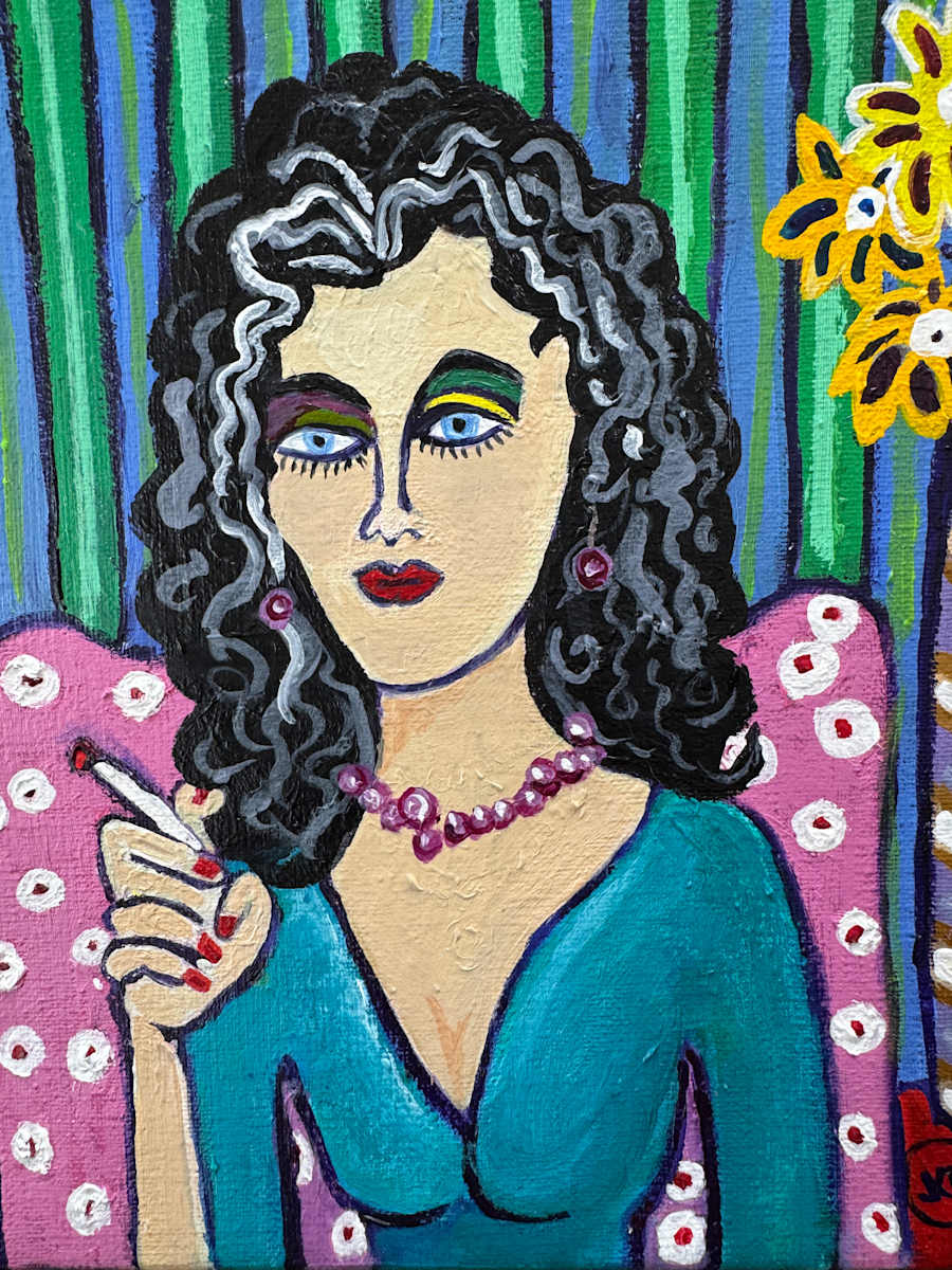 Fancy Lady Smoking Cigarette by Julie Kay Midyett 