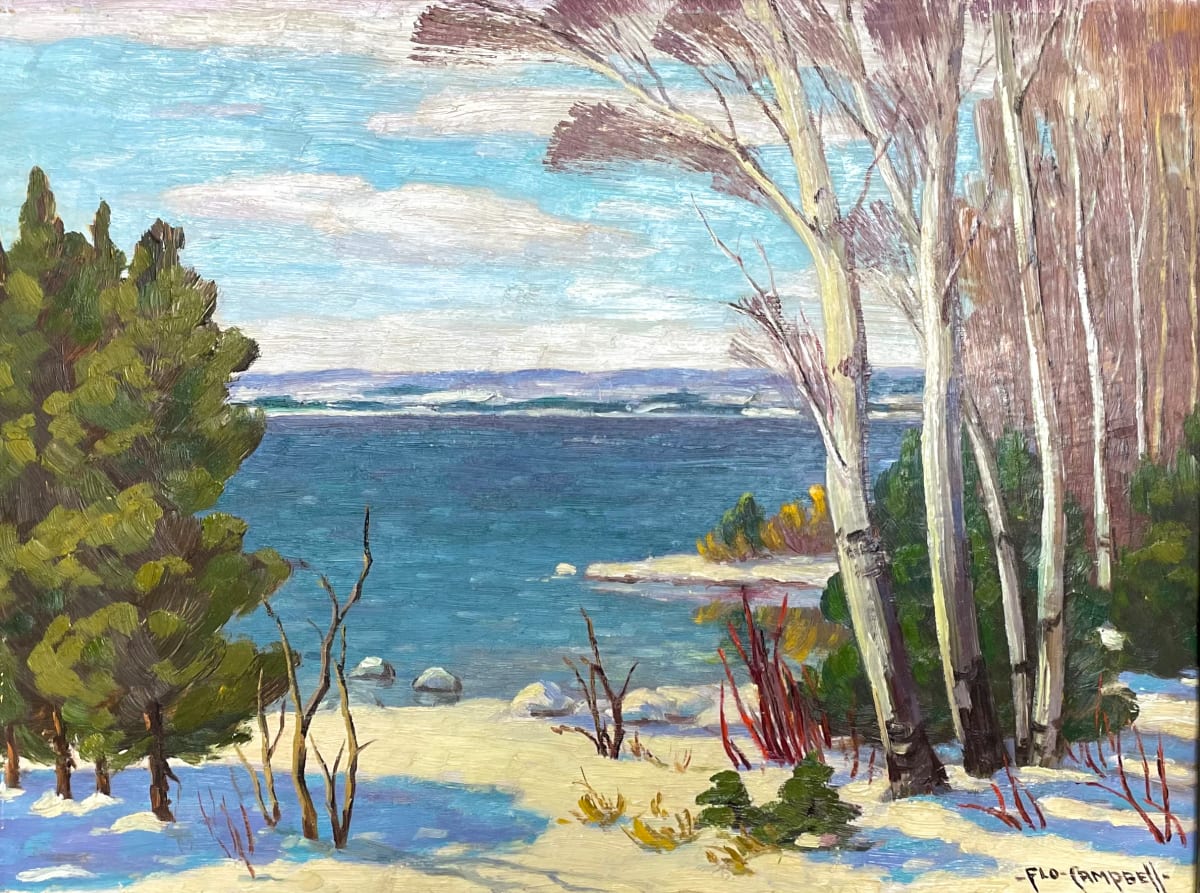 Birch near Lake in Winter by Florence May Campbell 