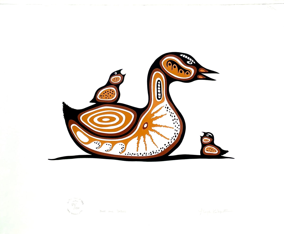 Duck and Babies by Lloyd Kakepetum 
