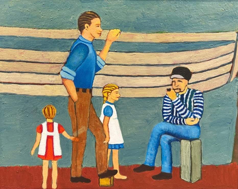 Dad and Uncle Palmi (Making Fishing Skiff’s) (Childhood Memory Series) by Joanne Gullachsen (1943-2025), Image 1.