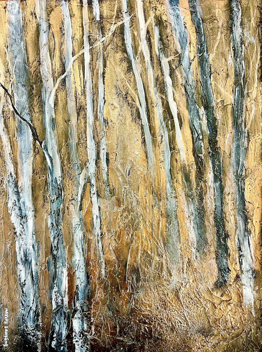 “Trees touched by copper” by Suzanne Barrow (1951-2025), Image 1.