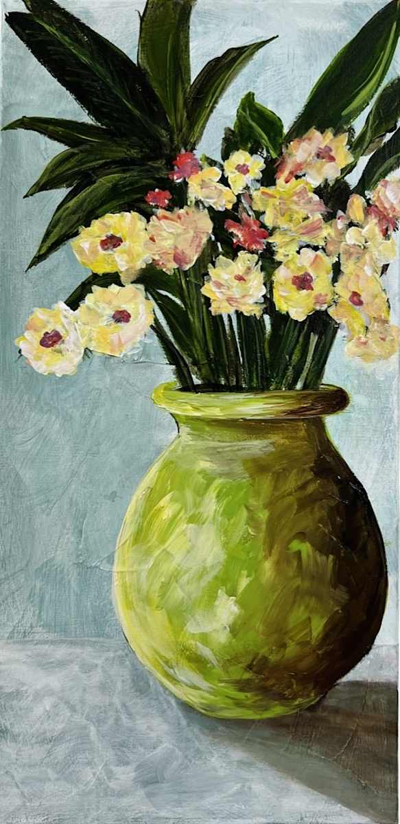 Celebrating Spring by Connie Sloma Artist  Image: Indulge in the beauty and serenity of spring with our Spring Bouquets Series #3. Adorn your space with a burst of fresh, colorful flowers that will elevate your surroundings. Experience the luxury of nature's finest with this one (1) of set of six in our exquisite collection.